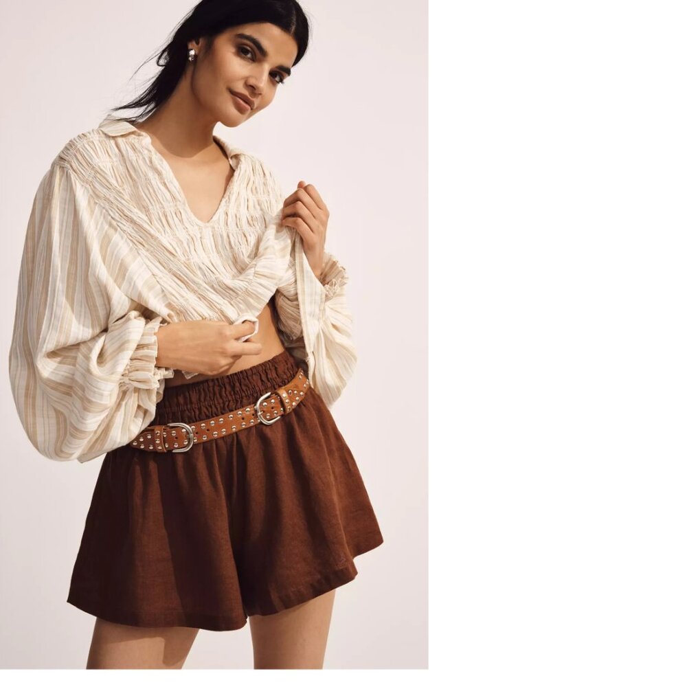 Anthropologie The Somerset Linen Shorts XSP PXS NEW petite size brown